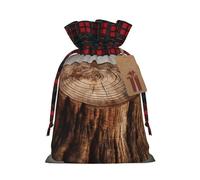 BWLHJKE Stump of Oak Tree Christmas Gift Bag Burlap Xmas Drawstring Gift Sack with Tag & Tie, Buffalo Plaid Christmas Bags for Gifts, Reusable Gift Wrapping Bag Holiday Party Favors