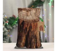 BWLHJKE Stump of Oak Tree Christmas Gift Bag Burlap Xmas Drawstring Gift Sack with Tag & Tie, Medium Christmas Bags for Gifts, Reusable Gift Wrapping Bag for Holiday Party Favors
