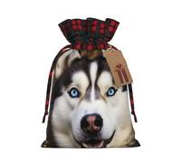 BWLHJKE Stupid Husky Dog Christmas Gift Bag Burlap Xmas Drawstring Gift Sack with Tag & Tie, Buffalo Plaid Christmas Bags for Gifts, Reusable Gift Wrapping Bag Holiday Party Favors