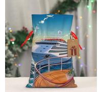 BWLHJKE Summer Sea Cruise Christmas Gift Bag Burlap Xmas Drawstring Gift Sack with Tag & Tie, Medium Christmas Bags for Gifts, Reusable Gift Wrapping Bag for Holiday Party Favors