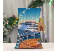 BWLHJKE Summer Sea Cruise Christmas Gift Bag Burlap Xmas Drawstring Gift Sack with Tag & Tie, Small Christmas Bags for Gifts, Reusable Gift Wrapping Bag for Holiday Party Favors