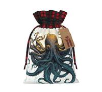 BWLHJKE Sun Ocean Octopus Christmas Gift Bag Burlap Xmas Drawstring Gift Sack with Tag & Tie, Buffalo Plaid Christmas Bags for Gifts, Reusable Gift Wrapping Bag Holiday Party Favors