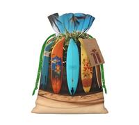 BWLHJKE Surf's up Surfboard Christmas Gift Bag Burlap Xmas Drawstring Gift Sack with Tag & Tie, Medium Christmas Bags for Gifts, Reusable Gift Wrapping Bag for Holiday Party Favors