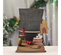 BWLHJKE teacher classroom chalkboard Christmas Gift Bag Burlap Xmas Drawstring Gift Sack with Tag & Tie, Medium Christmas Bags for Gifts, Reusable Gift Wrapping Bag for Holiday Party Favors