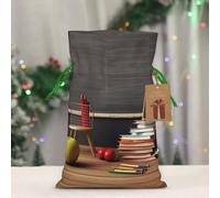 BWLHJKE teacher classroom chalkboard Christmas Gift Bag Burlap Xmas Drawstring Gift Sack with Tag & Tie, Medium Christmas Bags for Gifts, Reusable Gift Wrapping Bag for Holiday Party Favors