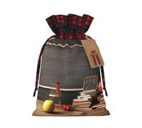 BWLHJKE teacher classroom chalkboard Christmas Gift Bag Burlap Xmas Drawstring Gift Sack with Tag & Tie, Buffalo Plaid Christmas Bags for Gifts, Reusable Gift Wrapping Bag Holiday Party Favors