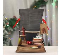 BWLHJKE teacher classroom chalkboard Christmas Gift Bag Burlap Xmas Drawstring Gift Sack with Tag & Tie, Medium Christmas Bags for Gifts, Reusable Gift Wrapping Bag for Holiday Party Favors