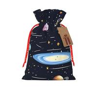 BWLHJKE The Solar Family Christmas Gift Bag Burlap Xmas Drawstring Gift Sack with Tag & Tie, Medium Christmas Bags for Gifts, Reusable Gift Wrapping Bag for Holiday Party Favors