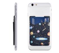 BWLHJKE The Solar Family Phone Wallet - Adhesive Credit Card Holder for Back of Phone Case, Leather ID Card Pouch - Stick On Phone Pocket Great Storage Compatible with Most Cell Phones