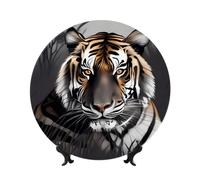 BWLHJKE Tiger at Rest Bone China Decorative Plate with Picture Personalized Porcelain Dinner Plates with Display Stand, Ceramic Decorative Plate for Wall Hanging Ornament 7in