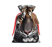 BWLHJKE Tiger at Rest Christmas Gift Bag Burlap Xmas Drawstring Gift Sack with Tag & Tie, Medium Christmas Bags for Gifts, Reusable Gift Wrapping Bag for Holiday Party Favors