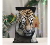 BWLHJKE Tiger Lie On Rock Christmas Gift Bag Burlap Xmas Drawstring Gift Sack with Tag & Tie, Medium Christmas Bags for Gifts, Reusable Gift Wrapping Bag for Holiday Party Favors