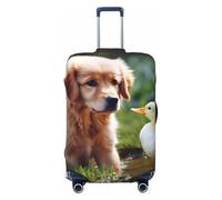 BWLHJKE Travel Luggage Cover for Suitcase Tsa Approved, Washable Elastic Suitcase Protector, dog and a duck Suitcase Cover Anti-scratch Baggage Cover Fits 22-24 Inch Luggage Sleeve, Black, L