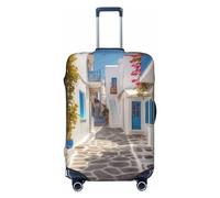 BWLHJKE Travel Luggage Cover for Suitcase Tsa Approved, Washable Elastic Suitcase Protector, Greece Street Suitcase Cover Anti-scratch Baggage Cover Fits 22-24 Inch Luggage Sleeve, Black, L