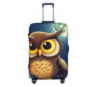 BWLHJKE Travel Luggage Cover for Suitcase Tsa Approved, Washable Elastic Suitcase Protector, Owl and Yellow Moon Suitcase Cover Anti-scratch Baggage Cover Fits 22-24 Inch Luggage Sleeve, Black, S