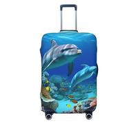 BWLHJKE Travel Luggage Cover for Suitcase Tsa Approved, Washable Elastic Suitcase Protector, Seabed Coral Fish Dolphins Suitcase Cover Anti-scratch Baggage Cover Fits 22-24 Inch Luggage Sleeve, Black,