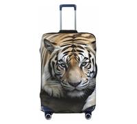 BWLHJKE Travel Luggage Cover for Suitcase Tsa Approved, Washable Elastic Suitcase Protector, Tiger Lie On Rock Suitcase Cover Anti-scratch Baggage Cover Fits 22-24 Inch Luggage Sleeve, Black, L