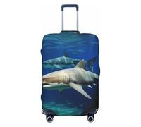 BWLHJKE Travel Luggage Cover for Suitcase Tsa Approved, Washable Elastic Suitcase Protector, Two White Sharks Suitcase Cover Anti-scratch Baggage Cover Fits 22-24 Inch Luggage Sleeve, Black, S