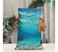 BWLHJKE - Tropical Beach Underwater View Burlap Drawstring Christmas Gift Bag with Tag and Tie, Medium Christmas Bags for Gifts, Reusable Bag for Gifts