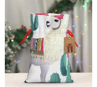 BWLHJKE Tropical Llama Alpaca Cactus Flower Christmas Gift Bag Burlap Xmas Drawstring Gift Sack with Tag & Tie, Small Christmas Bags for Gifts, Reusable Gift Wrapping Bag for Holiday Party Favors