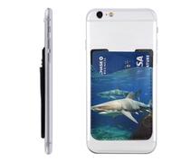 BWLHJKE Two White Sharks Phone Wallet - Adhesive Credit Card Holder for Back of Phone Case, Leather ID Card Pouch - Stick On Phone Pocket Great Storage Compatible with Most Cell Phones