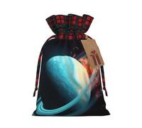 BWLHJKE Uranus Impact Christmas Gift Bag Burlap Xmas Drawstring Gift Sack with Tag & Tie, Buffalo Plaid Christmas Bags for Gifts, Reusable Gift Wrapping Bag Holiday Party Favors