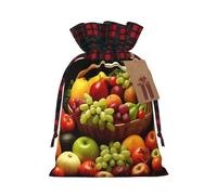 BWLHJKE variety fresh vegetables fruits Christmas Gift Bag Burlap Xmas Drawstring Gift Sack with Tag & Tie, Buffalo Plaid Christmas Bags for Gifts, Reusable Gift Wrapping Bag Holiday Party Favors