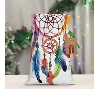 BWLHJKE - Watercolor Dream Catcher, Christmas Gift Bag, Burlap Drawstring Gift Bag with Tag and Tie, Medium Christmas Bags for Gifts, Reusable Bag for