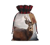 BWLHJKE Wild Animals Deer Christmas Gift Bag Burlap Xmas Drawstring Gift Sack with Tag & Tie, Buffalo Plaid Christmas Bags for Gifts, Reusable Gift Wrapping Bag Holiday Party Favors