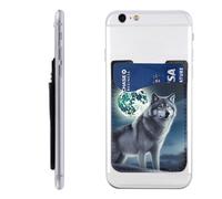 BWLHJKE Wolf Under Moon Phone Wallet - Adhesive Credit Card Holder for Back of Phone Case, Leather ID Card Pouch - Stick On Phone Pocket Great Storage Compatible with Most Cell Phones