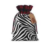 BWLHJKE Zebra Print Christmas Gift Bag Burlap Xmas Drawstring Gift Sack with Tag & Tie, Buffalo Plaid Christmas Bags for Gifts, Reusable Gift Wrapping Bag Holiday Party Favors