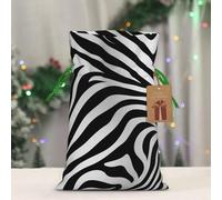 BWLHJKE Zebra Print Christmas Gift Bag Burlap Xmas Drawstring Gift Sack with Tag & Tie, Medium Christmas Bags for Gifts, Reusable Gift Wrapping Bag for Holiday Party Favors