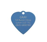 BWM Aluminium Personalised Pet ID Tags | Laser Engraved & Durable | Heart Shaped Orange Pet Tag for Dogs Cats Kitty & Puppy | Lightweight Customised Collar Name Tags- Medium Heart, Blue