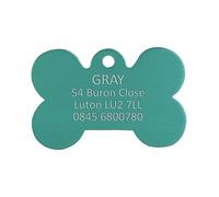 BWM Aluminium Personalised Pet ID Tags | Laser Engraved & Durable | Large Bone Shaped Green Pet Tag for Dogs Cats Kitty & Puppy | Customised Collar Name Tags with Steel Split Ring