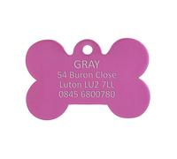 BWM Aluminium Personalised Pet ID Tags | Laser Engraved & Durable | Large Bone Shaped Purple Pet Tag for Dogs Cats Kitty & Puppy | Customised Collar Name Tags with Steel Split Ring