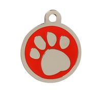 BWM Custom Engraved Pet ID Tag - Personalized Dog & Cat Tag | Laser Engraved with Free Custom Text | Strong Steel Split Ring, Various Designs & Sizes - Red Paw, Small