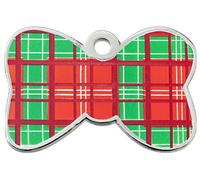 BWM Customised Fashion Pet ID Tags for Pets Laser Engraved & Personalised ID Tags for Dogs & Cats | Durable, Strong & Deeply Engraved - Tartan Christmas Bow Tie, Small