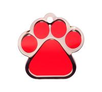 BWM Fashion Personalized Pet ID Tag - Durable, Deeply Engraved Dog & Cat Tag | Custom Laser Engraved Pet Name Tag | Strong Metal ID with Large Paw Print - Red