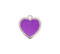 BWM Fashion Personalized Pet ID Tags | Laser Engraved Durable Strong ID Custom Name Identity Pets Tags for Kitty Puppy Dogs Cats - Small Sparkle Heart, Purple