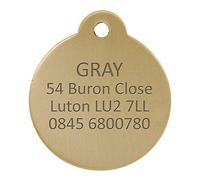 BWM Solid Brass Pet ID Tag - Personalized & Laser Engraved Dog Tag for Pets - Durable Cat & Dog Name Tag with Strong Split Ring - Round, Large