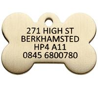 BWM Solid Brass Pet ID Tag - Personalized & Laser Engraved Dog Tag for Pets - Durable Cat & Dog Name Tag with Strong Split Ring - Bone,Large