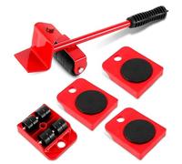 Bwnbvios Furniture Transport Roller Set 5 Pieces - 4 Furniture Rollers & 1 Load Jack - Each 150 kg Load Capacity - Non-Slip Coating - For Effortlessly Moving Furniture/Moving Aid/Load Jack,Red,34cm
