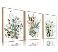 Bwodke Botanical Wall Art Plant Floral Watercolor Poster Canvas Prints Set of 3 Framed Sage Green Painting Eucalyptus Leaf Picture Modern Minimalist Home Decor Bedroom Bathroom Living Room 16"x24"