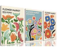Bwodke Framed Matisse Flower Market Canvas Wall Art Print Poster Set of 3, Abstract Colorful Flowers Pictures Modern Minimalist Wall Decor Painting for Bedroom Living Room Home Decor (Colorful,