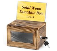 BWODYAY Wood Donation Box for Fundraising, Suggestion Box with Slot & Lock, Small Burnt Wood Tip Jar for Bar, School Voting, Office Event Supplies