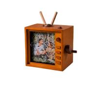 BWOFJGWH Lighted Photo Album Vintage Television Design With Hand Crank Wood Frame For Displaying Memories Suitable For Home Decor, Walnut Wood Color, Music Version - 16 Photos - With Light