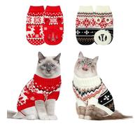 BWOGUE 2 Packs Cat Christmas Sweater, Knitwear Puppy Christmas Sweater with Reindeer Snowflake, Turtleneck Pet Kitten Christmas Sweaters for Cats Kitty Puppy Small Dogs（S）