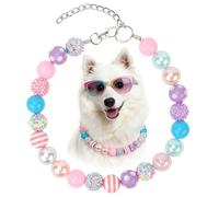 BWOGUE Adjustable Bubblegum Dog Collar Necklace - Sparkly Candy Color Beaded Pet Collar Jewelry for Medium Large Dogs, Party Accessory for Dogs Birthday & Valentine’s Day Gifts(XL,17.5"-20.5")