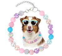 BWOGUE Adjustable Bubblegum Dog Collar Necklace - Sparkly Candy Color Beaded Pet Collar Jewelry for Medium Large Dogs, Party Accessory for Dogs Birthday & Valentine’s Day Gifts(3XL,20.5"-23.5")