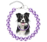 BWOGUE Chunky Pearl Dog Necklace (Beads 20mm) with Double-Layer Tainless Steel Wire Rope, Elegant Classic Big Pearl Collar Necklace Jewellery Accessories for Large Dogs (Purple,L(16.0"-19.0"))